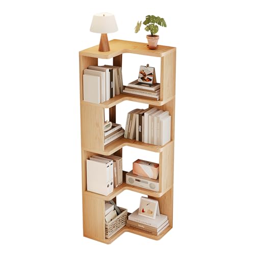 Eck-Bücherregal mit 4 Ebenen, Holz-Bücherregal, Eckregal, freistehende Aufbewahrungseinheit, platzsparend, L-förmiges Regal für Wohnzimmer, Schlafzimmer, Flur, Heimbüro, einfach zu montieren (4 Ebenen Eck-Bücherregal mit 4 Ebenen, Holz-Bücherregal, Eckregal, freistehende Aufbewahrungseinheit, platzsparend, L-förmiges Regal für Wohnzimmer, Schlafzimmer, Flur, Heimbüro, einfach zu montieren (4 Ebenen von Generisch
