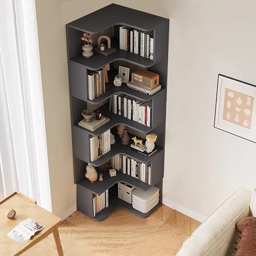 Eck-Bücherregal mit 6 Ebenen, modernes hohes Bücherregal mit Anti-Drop-Panel, L-förmiges Etagere-Regal, freistehendes Eckregal für Zuhause, Büro und Wohnzimmer, Aufbewahrungs-Organizer Eck-Bücherregal mit 6 Ebenen, modernes hohes Bücherregal mit Anti-Drop-Panel, L-förmiges Etagere-Regal, freistehendes Eckregal für Zuhause, Büro und Wohnzimmer, Aufbewahrungs-Organizer von Generisch