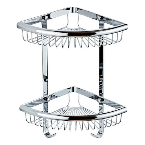 Eck-Dusch-CaddyWandmontiertes Doppel-Badezimmer-Regal, Kosmetik- und Shampoo-Organizer, Abtropfgestell mit Haken, multifunktionales Küchen-Gewürzregal und Chrom-Finish von Generisch