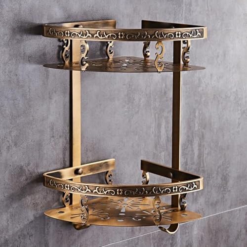 Eck-Duschregal aus Aluminium, zur Wandmontage, für Shampoo- und Gewürzflaschen, rostfrei, zweistöckig, Antik-Bronze von Generisch