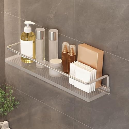 Eck-Duschregal aus transparentem Acryl, Wandmontage, schwebendes Regal für Bad und Küche, 40 cm, Silber mit Handtuchstange (Gold mit Stange, 30 cm) von Generisch