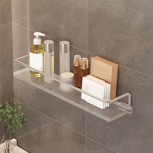 Eck-Duschregal aus transparentem Acryl, Wandmontage, schwebendes Regal für Bad und Küche, 40 cm, Silber mit Handtuchstange (Gold mit Stange, 40 cm) von Generisch
