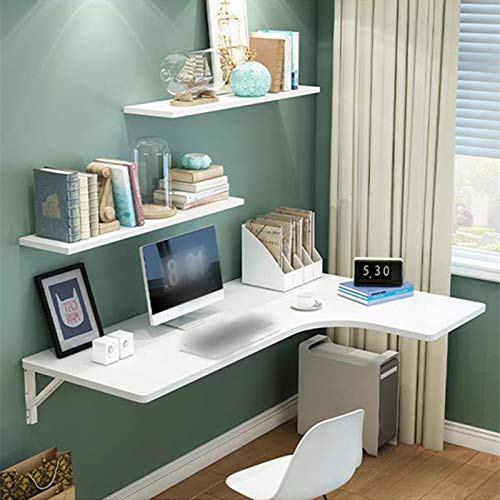 Eck-Wandklappschreibtisch, Klappschreibtisch, schwebender Schreibtisch, an der Wand montierter klappbarer Computertisch, klappbarer Esstisch aus Holz, platzsparend (weiß80 x 60 x 40 cm/32 x von Generisch