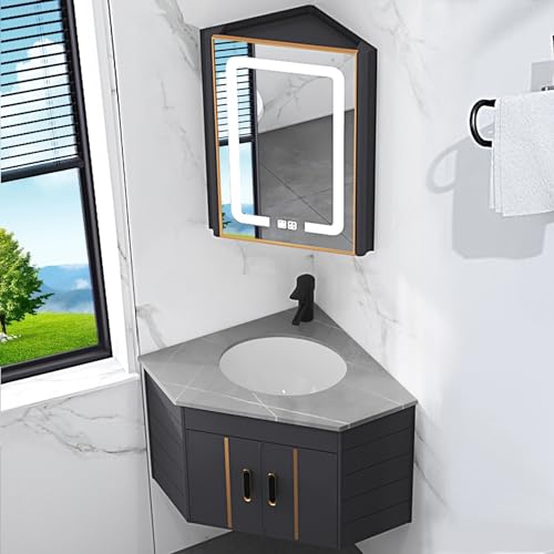 Eckbadezimmer Waschtisch mit Waschbecken und LED Antibeschlag Spiegel Wandmontage Platzsparendes Design für Haus, Küche und Waschküche Eckbadezimmer Waschtisch mit Waschbecken und LED Antibeschlag Spiegel Wandmontage Platzsparendes Design für Haus, Küche und Waschküche von Generisch