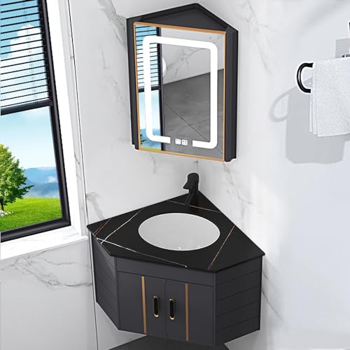 Eckbadezimmer Waschtisch mit Waschbecken und LED Antibeschlag Spiegel Wandmontage Platzsparendes Design für Haus, Küche und Waschküche Eckbadezimmer Waschtisch mit Waschbecken und LED Antibeschlag Spiegel Wandmontage Platzsparendes Design für Haus, Küche und Waschküche von Generisch