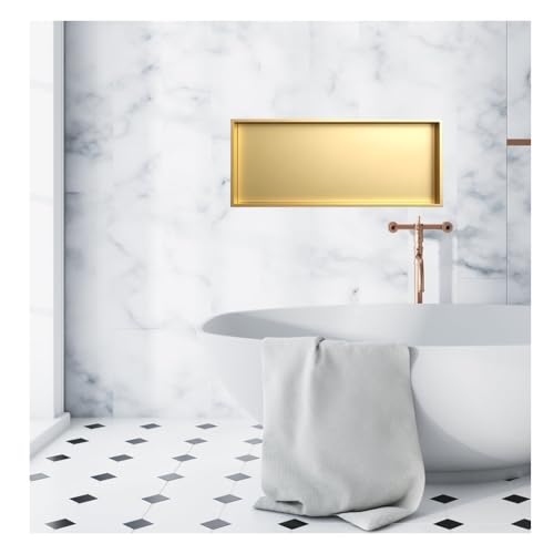 Eckregal aus Edelstahl, moderner Einbau-Badezimmer-Organizer, keine Fliesen erforderlich, einfache Wandinstallation für Küche und Badezimmer, goldfarben (92 x 32 x 12,5 cm) von Generisch