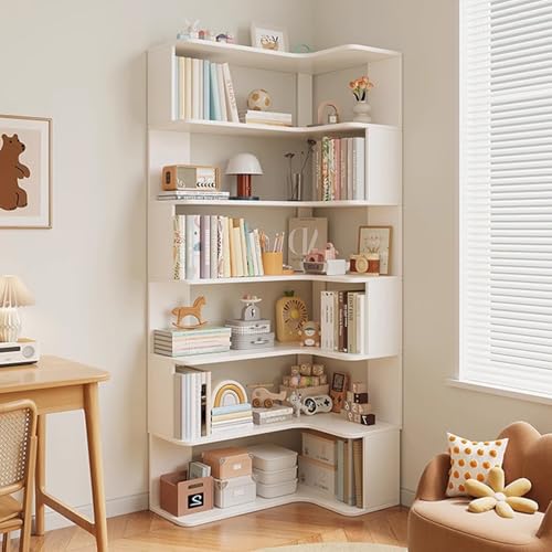 Eckregal aus Holz mit 4 bis 5 Etagen, stilvolles Wandregal, einzigartige Form, Eck-Bücherregal für Zuhause und Büro, Aufbewahrung (weiß, 6. Etage) von Generisch