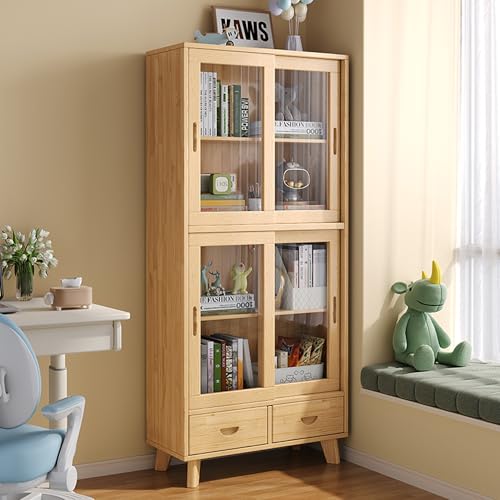 Eckregal für Schiebetüren, Glas, mit hohen Schrankfüßen, platzsparendes Bücherregal aus Holz mit Schubladen für Wohnzimmer oder Schlafzimmer (165,1 cm) von Generisch