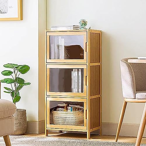 Eckschrank aus Bambus, moderner Aufbewahrungsschrank für Badezimmer, Küche, Wohnzimmer, hoher schmaler Schrank mit Türen und Regalen, stilvolle Akzentmöbel von Generisch