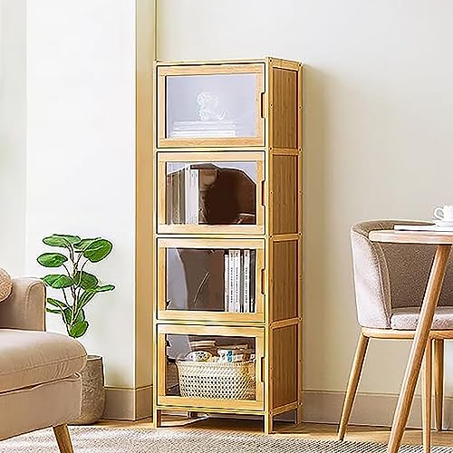 Eckschrank aus Bambus, moderner Stauraum für Badezimmer, Küche, Wohnzimmer, mit Türen und Regalen, hoher schmaler Akzentschrank von Generisch