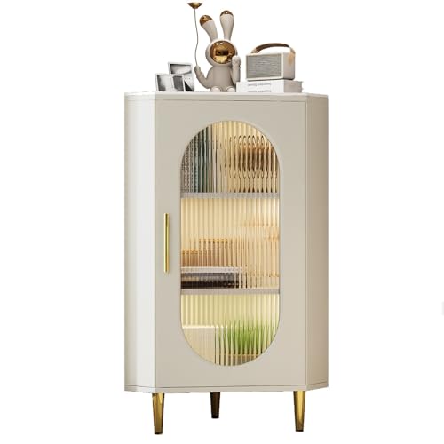 Eckschrank mit Glastüren, freistehend, Curio Display Aufbewahrung für Wohnzimmer, Küche, Bad, Metallhalterung, verdickte Platte, Bücherregal, Bücherregal, Ständer Eckschrank mit Glastüren, freistehend, Curio Display Aufbewahrung für Wohnzimmer, Küche, Bad, Metallhalterung, verdickte Platte, Bücherregal, Bücherregal, Ständer von Generisch