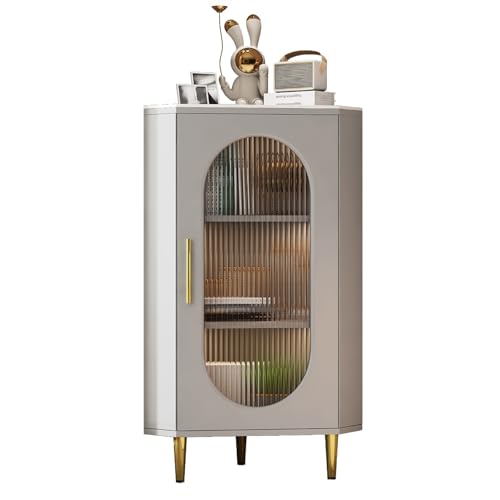 Eckschrank mit Glastüren, freistehend, Curio Display Aufbewahrung für Wohnzimmer, Küche, Bad, Metallhalterung, verdickte Platte, Bücherregal, Bücherregal, Ständer Eckschrank mit Glastüren, freistehend, Curio Display Aufbewahrung für Wohnzimmer, Küche, Bad, Metallhalterung, verdickte Platte, Bücherregal, Bücherregal, Ständer von Generisch