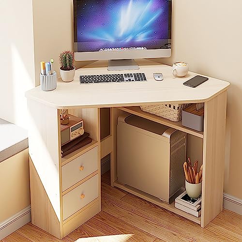Eckschreibtisch mit Regalen und CPU-Ständer, moderner Home-Office-Arbeitsplatz für kleine Räume (80 x 80 x 75 cm, Eiche) von Generisch