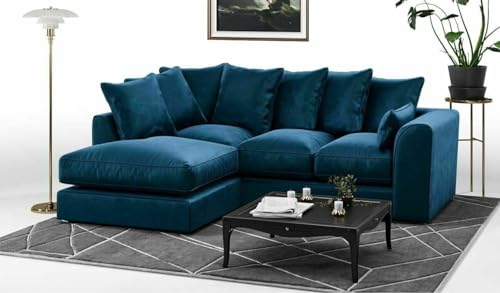 Ecksofa-Set aus Plüschstoff, mit linker und rechter Hand, 3 + 2-Sitzer, Drehstuhl und Kissen-Top-Fußhocker, Königsblau von Generisch