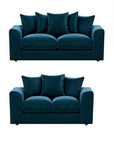 Ecksofa-Set aus Plüschstoff, mit linker und rechter Hand, 3 + 2-Sitzer, Drehstuhl und Polster-Top-Fußhocker, Königsblau von Generisch