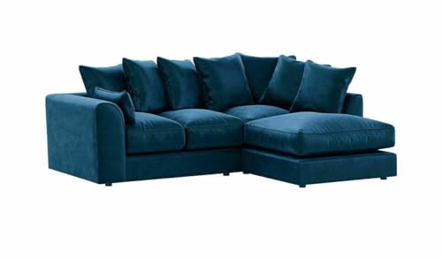 Ecksofa-Set aus Plüschstoff, mit linker und rechter Hand, 3 + 2-Sitzer, Drehstuhl und Polster-Top-Fußhocker, Königsblau von Generisch
