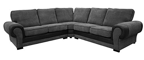 Ecksofa-Suite – große Jumbo-Kordel in Schwarz und Grau mit 3-Sitzer, 2-Sitzer und Sessel – bequeme Wohnzimmermöbel von Generisch