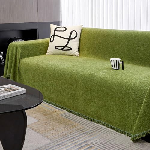 Ecksofabezug mit Anti-Rutsch-Motiv, weicher 3-Sitzer mit Chaisel, Sommer-Couchschutz, große Sofadecke, perfekt für Heimdekoration (Größe:180 x 230 cm, Farbe: Matcha-Grün) von Generisch