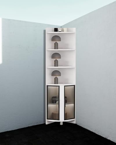 Eckvitrine aus Glas mit offener Oberseite und Glastür, moderner Curio-Schrank für Wohnzimmer oder Einzelhandel, klares gehärtetes Glas, mehrschichtige Platte von Generisch