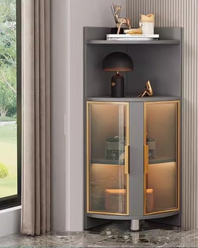 Eckvitrine mit LED-Leuchten – freistehendes Curio-Regal für Schlafzimmer oder Büro, modernes Glasdesign Eckvitrine mit LED-Leuchten – freistehendes Curio-Regal für Schlafzimmer oder Büro, modernes Glasdesign von Generisch