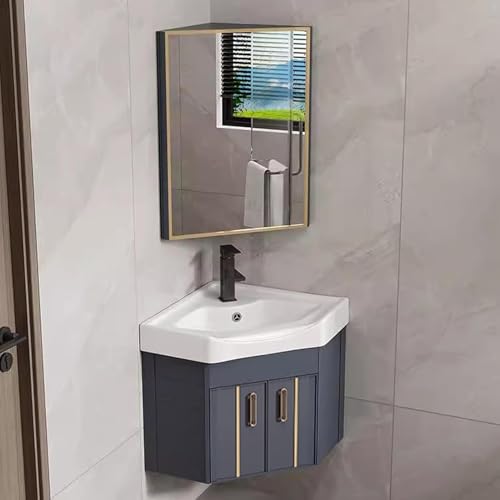 Eckwaschbecken mit Spiegelschrank, Wandmontage, schwimmender Waschtisch für platzsparende Keramikwaschbecken von Generisch