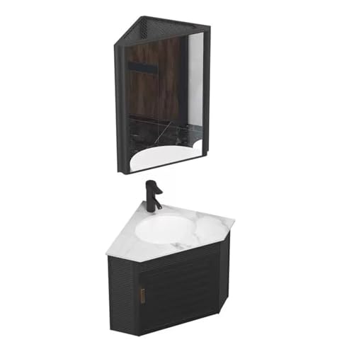 Eckwaschbecken mit Spiegelschrank und Aufbewahrungsbehälter, 47 cm, schwarz, platzsparender Waschtisch für kleine Badezimmer, stilvolles und funktionales Design Eckwaschbecken mit Spiegelschrank und Aufbewahrungsbehälter, 47 cm, schwarz, platzsparender Waschtisch für kleine Badezimmer, stilvolles und funktionales Design von Generisch