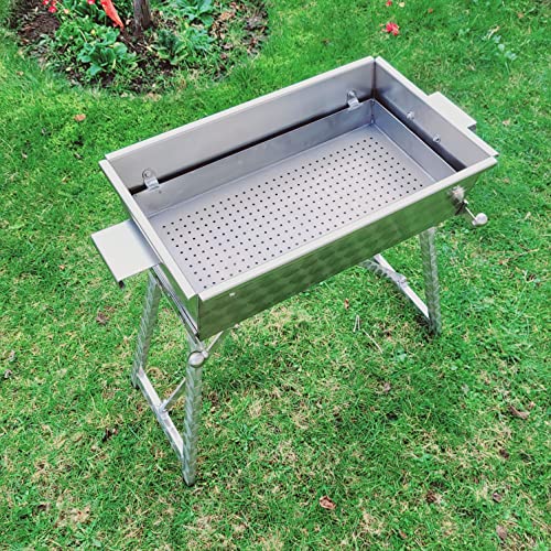 Edelstahgrill Angler Picknick Grill mit klappbaren Beinen Campinggrill Schaschlikgrill Holzkohlegrill Mangal рыбацкий мангал гриль Шашлычница Edelstahl V2A (40x30cm) von Generisch