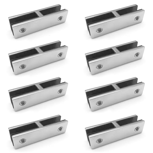 Edelstahl 304 Glasklemmen (8 Stück) – 180° Geländer-Clip-Stützen für Poolzäune & Treppengeländer, passend für 15–20 mm Glas, Silber-Finish von Generisch