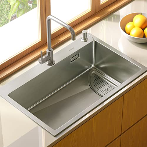 Edelstahl 304 Küchenspüle Eckspüle Eckspüle mit großer Oberfläche Filtersystem Doppelfiltersystem reibungsloser Abfluss Silber-Finish 75x45cm von Generisch