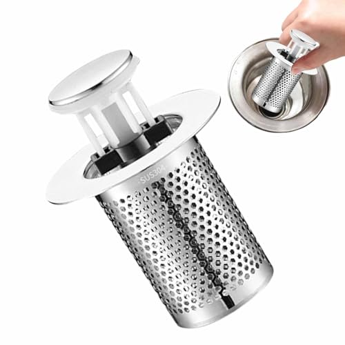 Edelstahl-Abflussfilter, Waschbeckenstöpsel, Edelstahl Abflusssieb Pop-up-Sieb für Küchenspüle und Dusche, Haarsieb Abflussstopfen mit Filternetz, Abfluss Waschbecken Sieb für Badezimmern und Küchen Edelstahl-Abflussfilter, Waschbeckenstöpsel, Edelstahl Abflusssieb Pop-up-Sieb für Küchenspüle und Dusche, Haarsieb Abflussstopfen mit Filternetz, Abfluss Waschbecken Sieb für Badezimmern und Küchen von Generisch