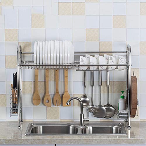 Edelstahl-Abtropfgestell für Küchenspüle, 2-stöckiger Messerhalter und Geschirrnizer, 64 cm Abtropfgestell, langlebiges Küchenzubehör, platzsparendes Design von Generisch