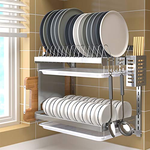 Edelstahl-Abtropfgestell mit Ablaufwanne, 2/3-stöckig, wandmontiert, platzsparendes Design für effizientes Trocknen, langlebiger und rostbeständiger Küchenorganizer Edelstahl-Abtropfgestell mit Ablaufwanne, 2/3-stöckig, wandmontiert, platzsparendes Design für effizientes Trocknen, langlebiger und rostbeständiger Küchenorganizer von Generisch