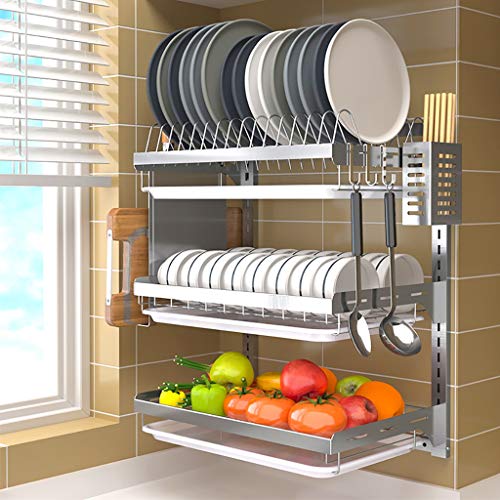 Edelstahl-Abtropfgestell mit Ablaufwanne, 2/3-stöckig, wandmontiert, platzsparendes Design für effizientes Trocknen, langlebiger und rostbeständiger Küchenorganizer von Generisch