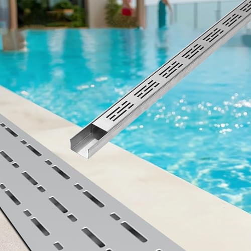 Edelstahl-Beton-Grabenentwässerungs-Sets mit Rost für effizienten Wasserablauf rund um Pool, Hof, Balkon, Außenterrasse, Auffahrt von Generisch