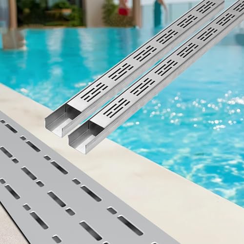 Edelstahl-Beton-Grabenentwässerungs-Sets mit Rost für effizienten Wasserablauf rund um Pool, Hof, Balkon, Außenterrasse, Auffahrt von Generisch