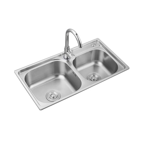 Edelstahl-Doppelbecken-Arbeitsplatz-Küchenspüle mit Wasserhahn, leicht zu reinigen, verschleißfest, Anti-Kondensationsunterbeschichtung von Generisch