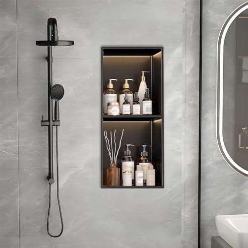Edelstahl Duschnische mit LED Licht, Einbauregal Wandregal für Badezimmer Aufbewahrung, keine Flieseninstallation erforderlich Edelstahl Duschnische mit LED Licht, Einbauregal Wandregal für Badezimmer Aufbewahrung, keine Flieseninstallation erforderlich von Generisch
