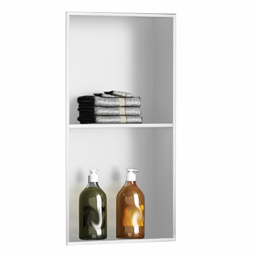 Edelstahl-Duschregal, versenkt, wasserdicht, Metall-Trennwand, kratzfest, Wandschrank für Badezimmer, Küche und Wohnzimmer (Weiß, 30 x 68 cm) von Generisch
