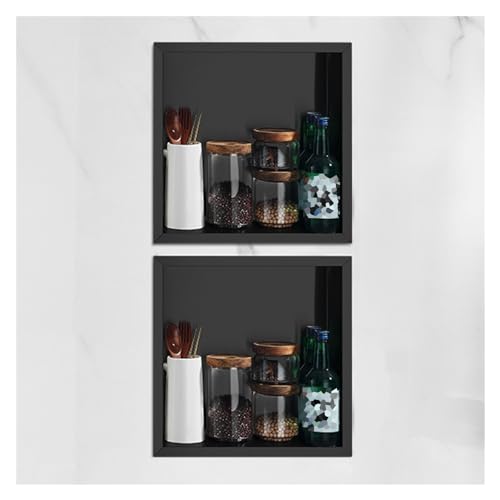Edelstahl-Duschregal – wasserdichtes Nischenregal für Shampoo und Toilettenartikel, 2 Stück, schwarz, Badezimmer-Regale, ideal für Feuchträume und Heimdekoration (38,5 x 38,5 cm) von Generisch