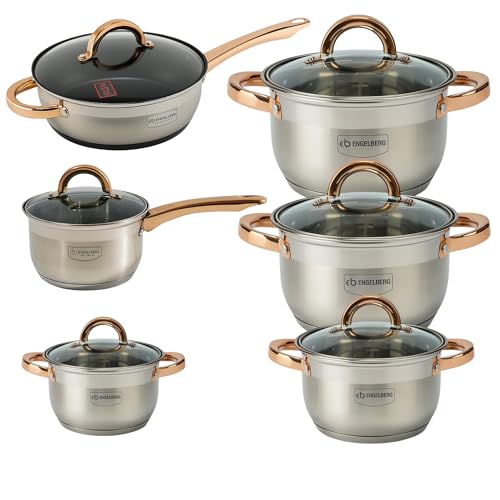 Edelstahl Kochtopf Set 12-teilig mit Glasdeckel – Induktionsgeeignet – Hochwertiges Topfset mit hitzebeständigen Griffen – Spülmaschinenfest – Ideal für alle Herdarten von Generisch