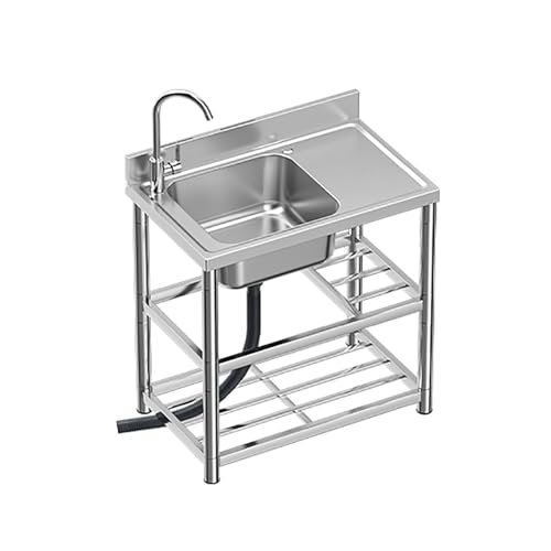 Edelstahl-Küchenspüle mit Abtropffläche und Ablagen – freistehende Einzelbecken für Outdoor-Küche, Bar und Arbeit von Generisch
