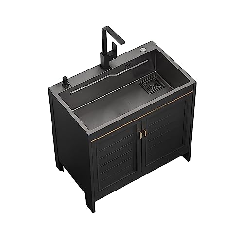 Edelstahl Küchenspüle mit Heiß/Kalt Wasserhahn Freistehende Außenspüle für Garage, Terrasse, Restaurant, Wäscherei - Größe:80x45x80cm von Generisch