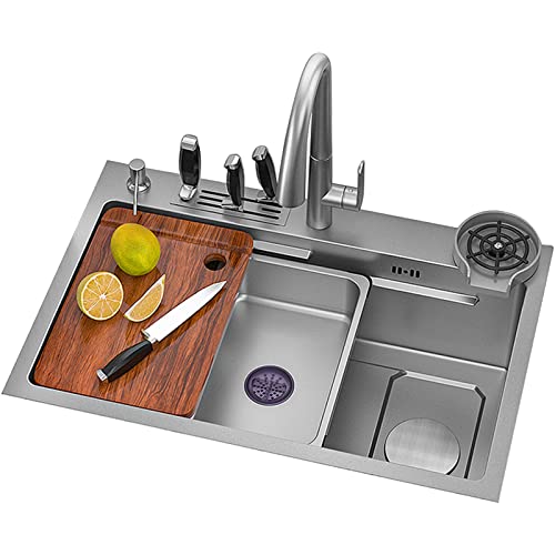 Edelstahl-Küchenspüle mit verstecktem Wasserhahn, Tasse, Unterlegscheibe, Messerhalter, Box, Nano-Beschichtung, Barspüle (60 x 45 x 21 cm), perfekt für moderne Küchen von Generisch