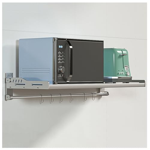 Edelstahl-Mikrowellen-Regal, faltbarer elektrischer Ofenhalter mit 6 Haken, platzsparendes Küchengewürz- und Topfregal für organisierte Essentials Edelstahl-Mikrowellen-Regal, faltbarer elektrischer Ofenhalter mit 6 Haken, platzsparendes Küchengewürz- und Topfregal für organisierte Essentials von Generisch
