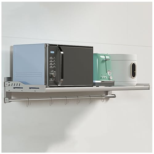 Edelstahl-Mikrowellen-Regal, faltbarer elektrischer Ofenhalter mit 6 Haken, platzsparendes Küchengewürz- und Topfregal für organisierte Essentials Edelstahl-Mikrowellen-Regal, faltbarer elektrischer Ofenhalter mit 6 Haken, platzsparendes Küchengewürz- und Topfregal für organisierte Essentials von Generisch