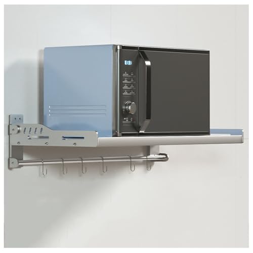 Edelstahl-Mikrowellen-Regal, faltbarer elektrischer Ofenhalter mit 6 Haken, platzsparendes Küchengewürz- und Topfregal für organisierte Essentials Edelstahl-Mikrowellen-Regal, faltbarer elektrischer Ofenhalter mit 6 Haken, platzsparendes Küchengewürz- und Topfregal für organisierte Essentials von Generisch