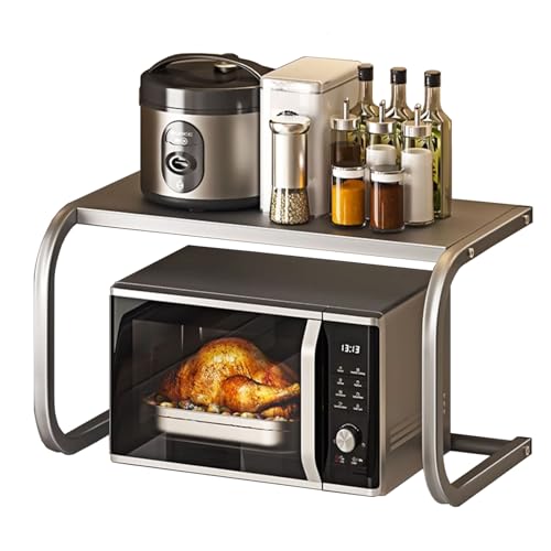Edelstahl-Mikrowellen-Ständer, Regal für Küchentheke, Karbonstahl, Mikrowellen-Rackhalter mit doppelten Ablagen für Elektroofen, Grau, platzsparendes Design Edelstahl-Mikrowellen-Ständer, Regal für Küchentheke, Karbonstahl, Mikrowellen-Rackhalter mit doppelten Ablagen für Elektroofen, Grau, platzsparendes Design von Generisch