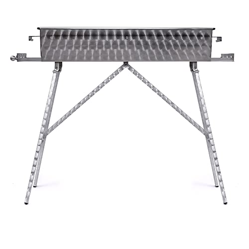 Edelstahl Schaschlikgrill Elegant 80x30cm V2A Mangal Klappbar Handarbeit Türkischer Russischer Adana Kebab Grill Schaschlik paslanmaz çelik Holzkohlegrill мангал (Mit Ascheschubladen, ohne Rollen) von Generisch