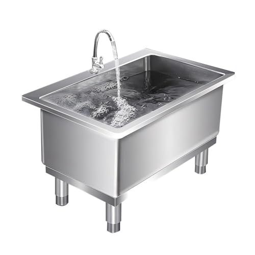 Edelstahl-Spüle 304 Wischmopp, Service-Spüle mit Wasserhahn und Sieb, Küche/Restaurant/Garage, Allzweckspüle (61 x 50,8 x 50,8 cm), langlebig, leicht zu reinigen von Generisch