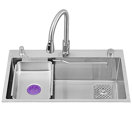 Edelstahl Unterbauspüle Küchenspüle Einzelbecken Arbeitsplatz mit herausziehbarem Wasserhahn Multifunktionales Design für gewerbliche Nutzung 75x45cm von Generisch